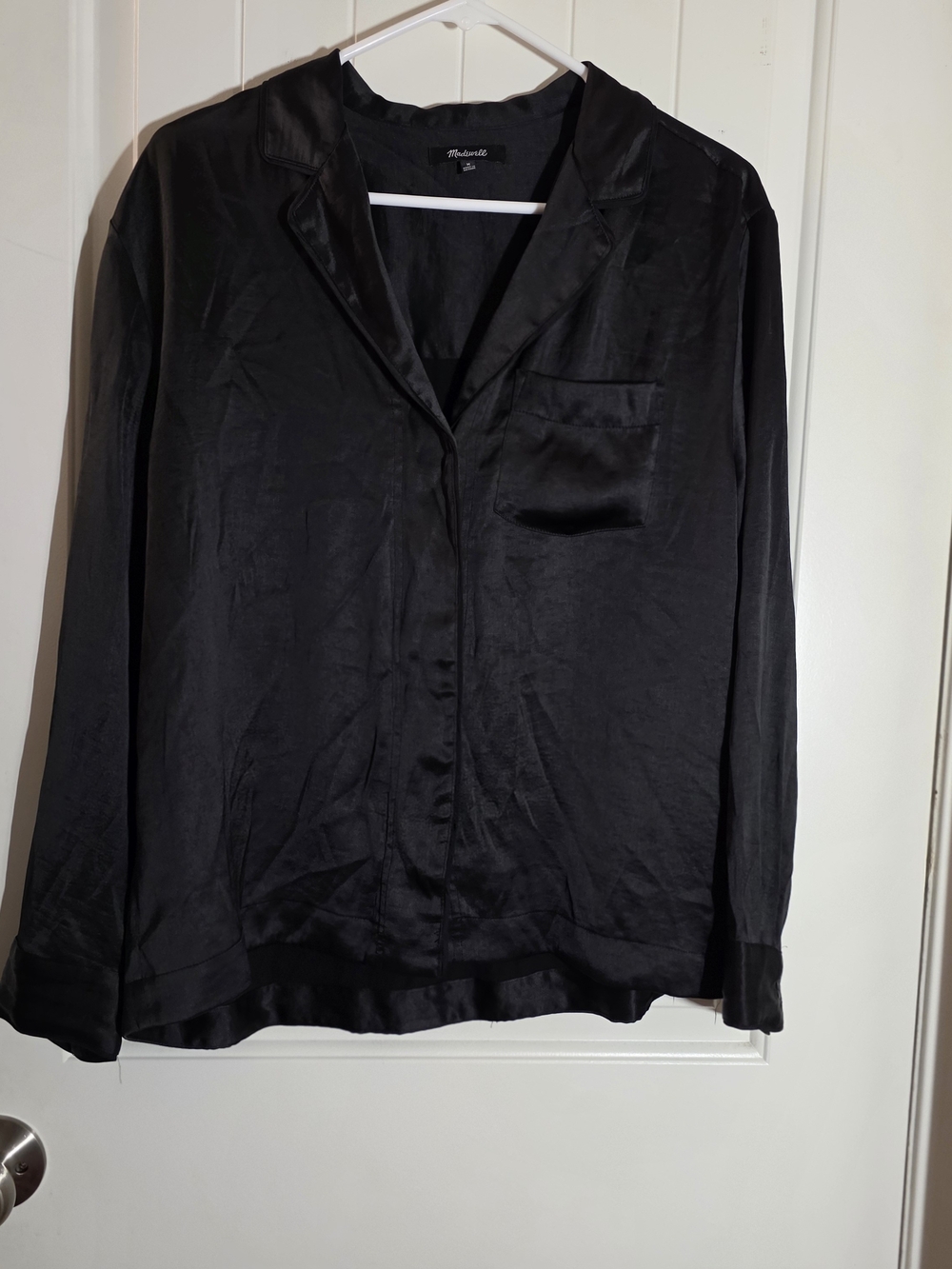 Madewell Black Satin Long-Sleeve Button-Down Shirt